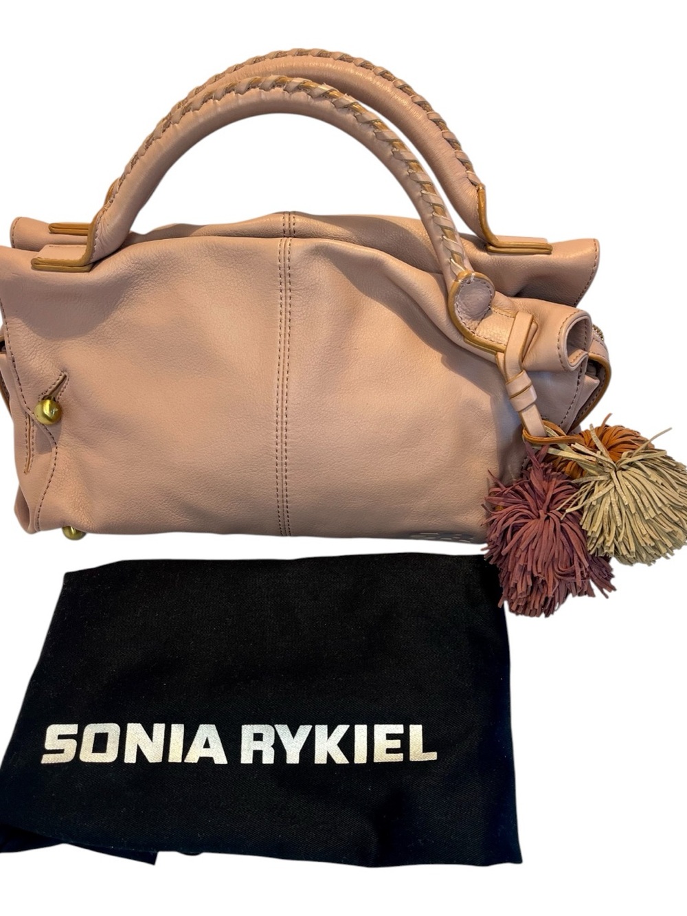 Sonia Rykiel Powder Pink Leather Baguette Shoulder hand  Bag w/ Dust Bag